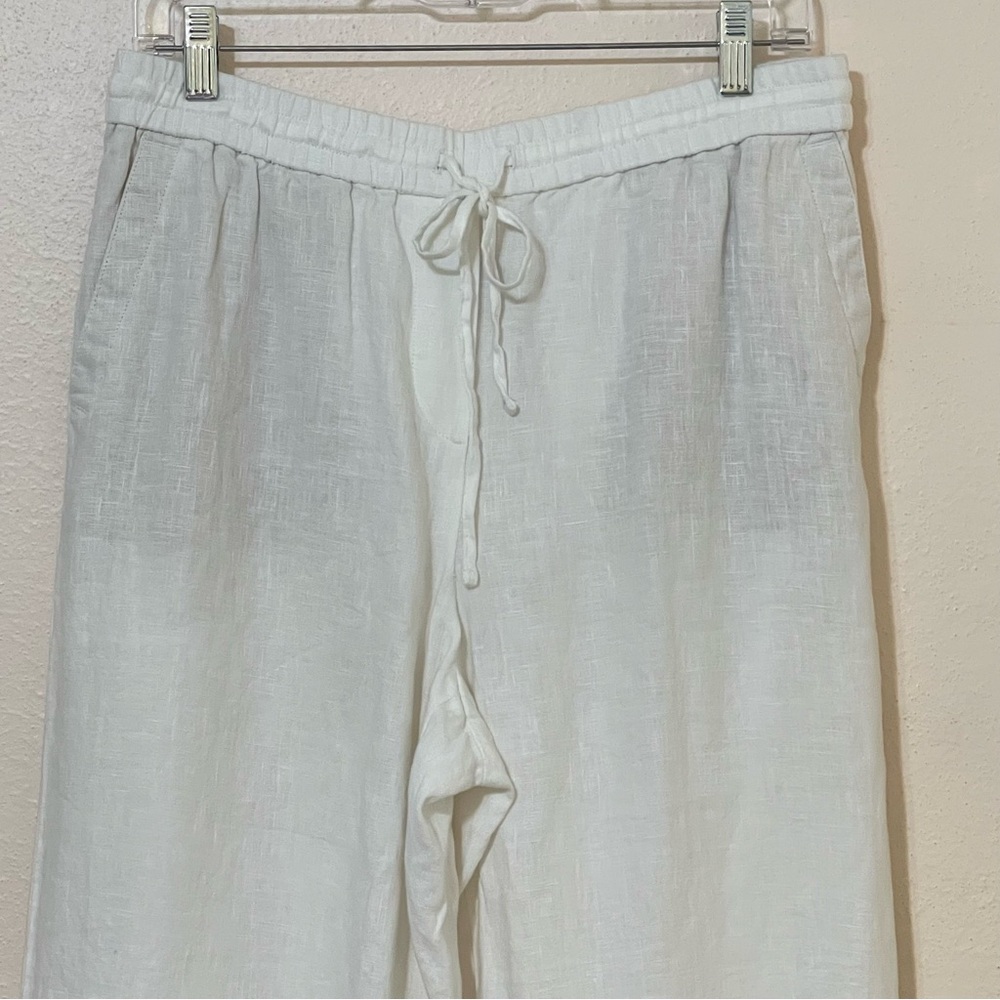 Talbots White Linen Elastic Drawstring Waist Crop… - image 2